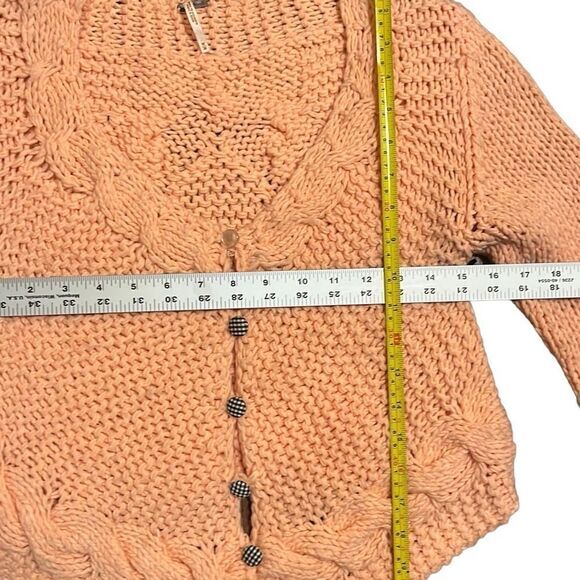 Free People Girls Cardigan Sweater Size‎ Medium Thick Knit Peach High Lo Hem - Picture 5 of 7